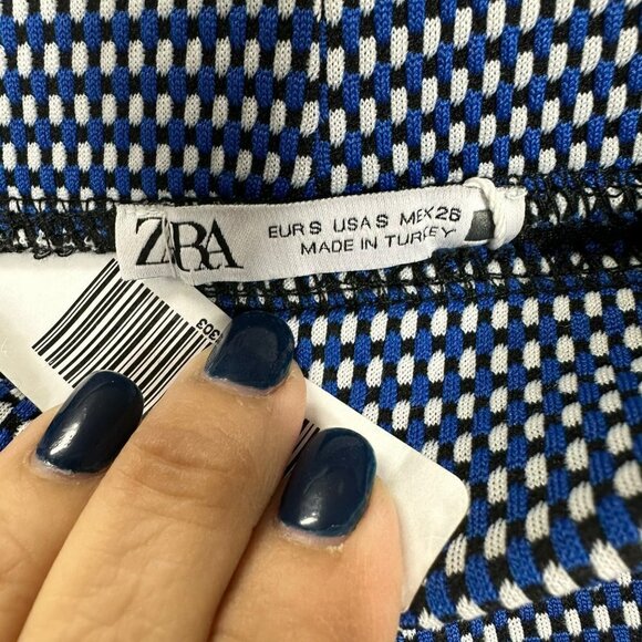 ZARA Jacquard Blue White Jacquard Leggings Zip Hem Size Small - Picture 13 of 14